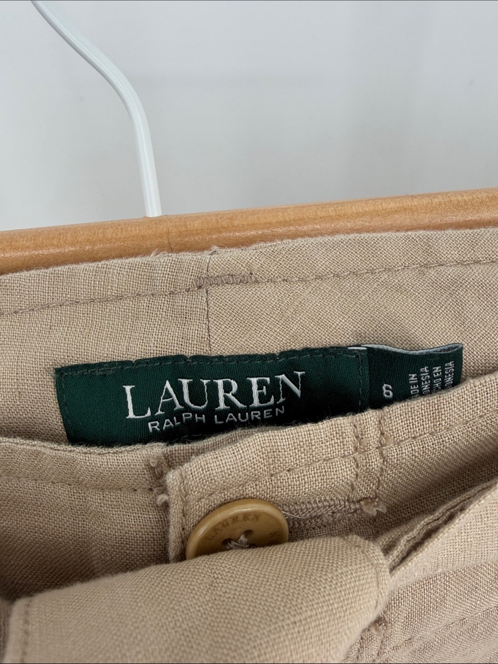 Lauren Ralph Lauren 100% Linen Tie Waist Pants Tan Relaxed Size 6 Resortwear - Picture 5 of 6